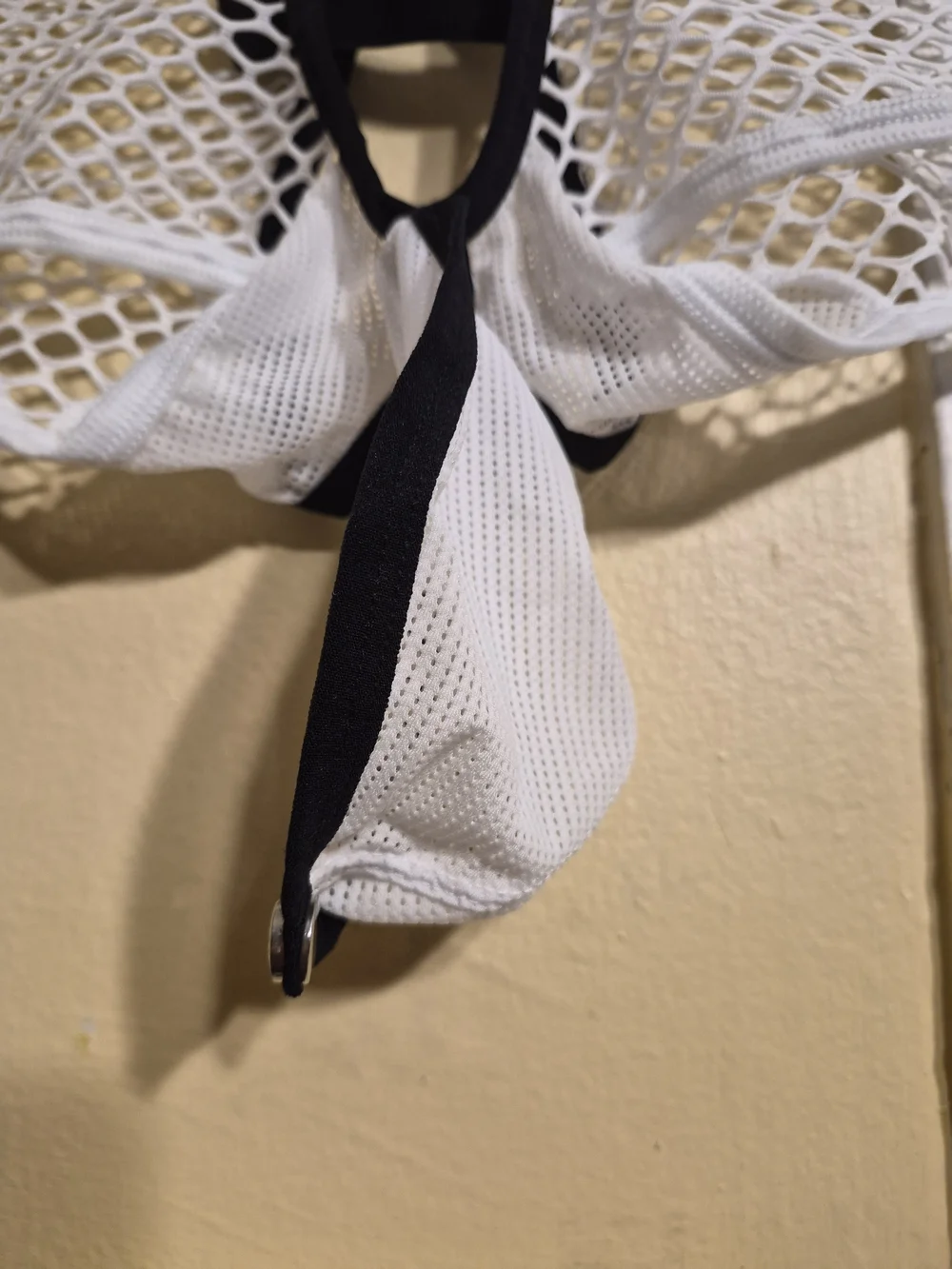 KarenSpace Men's White Mesh Brief with Black Trim and Gold Waistband Size L